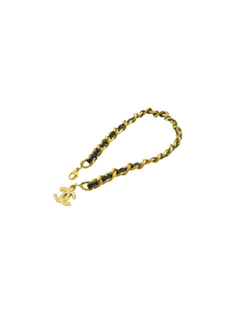 Chanel 2000s Gold Chain Leather Bracelet · Into