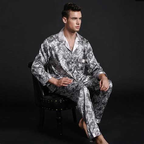 Brand New 2PCS Chinese Men S Satin Silk Turn Down Collar Pajamas Sets