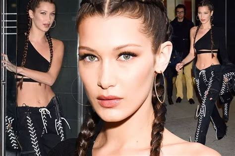 Abs Fab Bella Hadid Shows Off Her Taut Tummy In 90s Inspired Outfit As