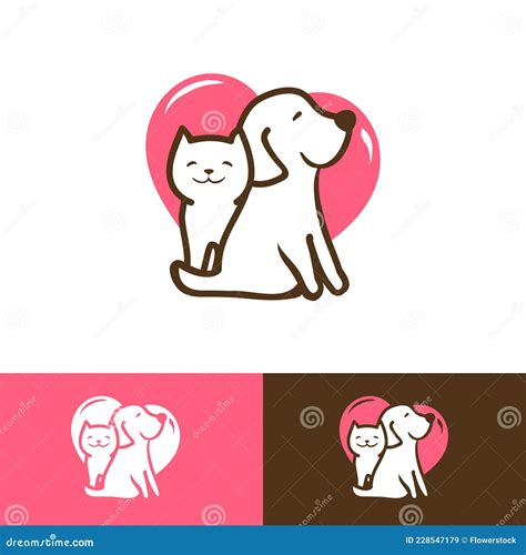 Dog And Cat Logo Pets With Heart Background Love Pets Symbol For Pet