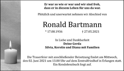 Traueranzeigen Von Ronald Bartmann Trauer Nn De