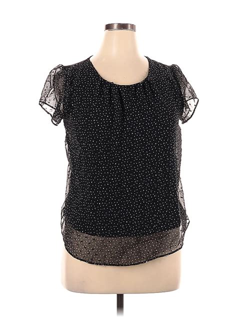 Lc Lauren Conrad 100 Polyester Polka Dots Black Short Sleeve Blouse