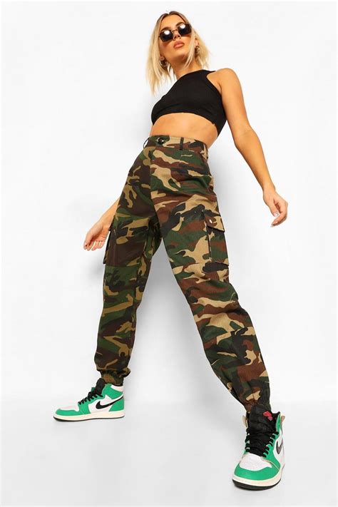 Colour Block Camo Print Cargo Pants Boohoo