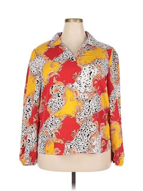 Shein 100 Polyester Color Block Floral Red Long Sleeve Blouse Size 2X