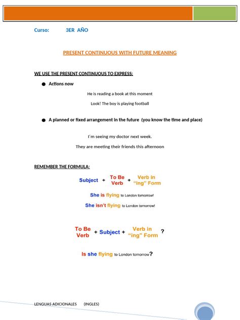 Present Continuous Future Meaning Pdf