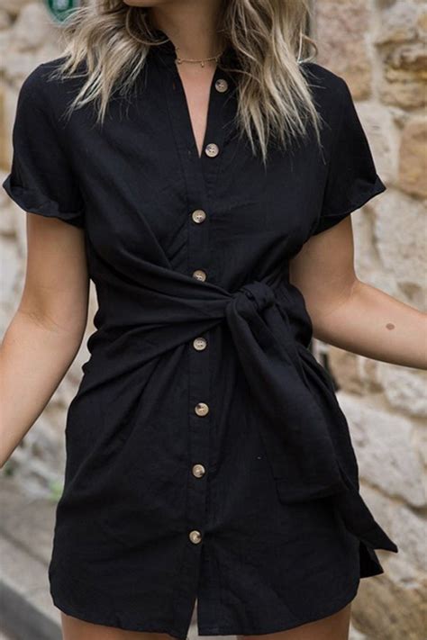 Hualong Cute Solid Collar Button Up Short Sleeve Tunic Online Store