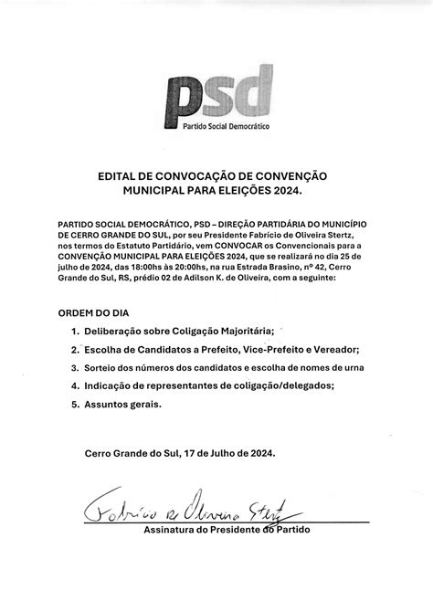 Psd Edital De Convoca O De Conven O Municipal Para Elei Es