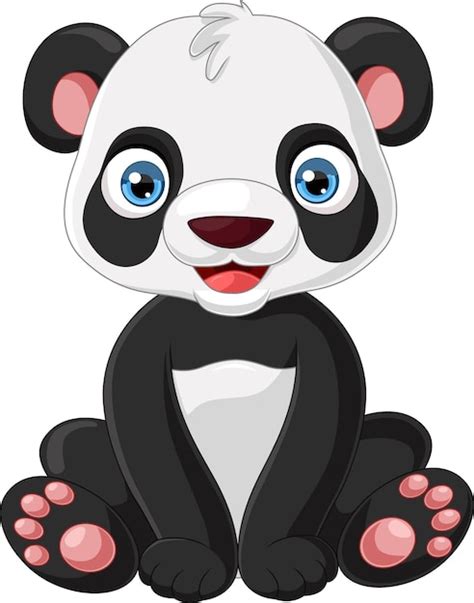 Dibujos animados lindo pequeño panda sentado Vector Premium