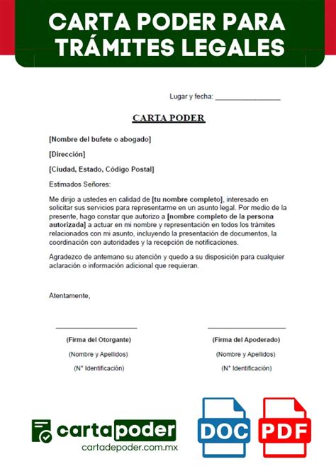 Carta Poder Para Trámites Legales ⇒ Formato Word Y Pdf