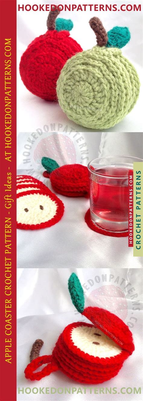 Apple Coaster Crochet Pattern Sliced Set Crochet Coasters Crochet