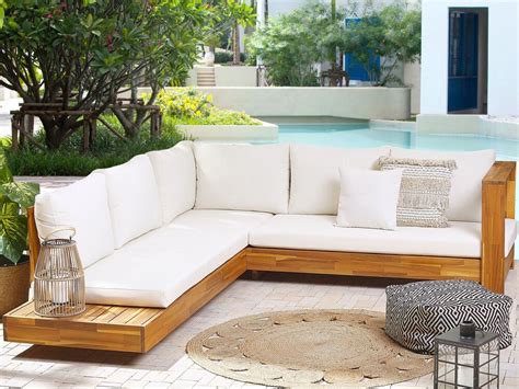 5 Seater Acacia Wood Garden Corner Sofa Set White Marettimo