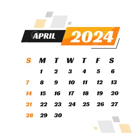 April 2024 Calendar Transparent Background Vector April 2024 Calendar