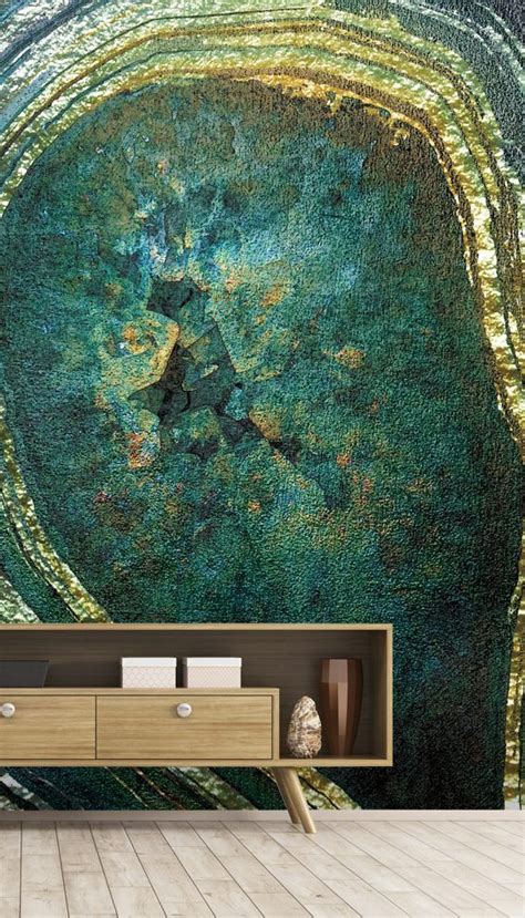 Emerald Gold Agate Wallpaper Mural By Lara Skinner Mural Mural