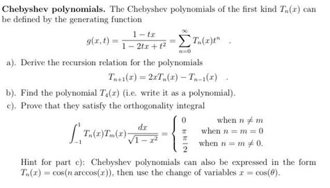 Solved No Chebyshev Polynomials The Chebyshev Polynomials