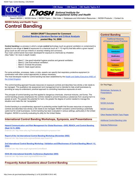 NIOSH Topic Control Banding CDC NIOSH