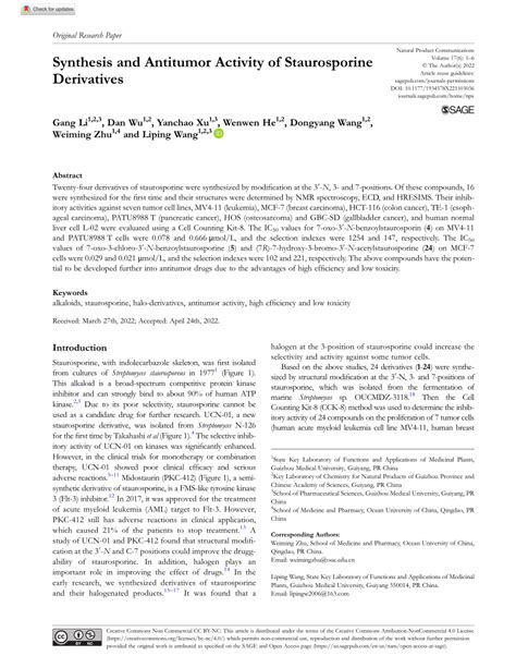 Pdf Synthesis And Antitumor Activity Of Staurosporine Derivatives