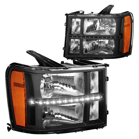 Lumen GMC Sierra 1500 2012 Black Euro Headlights With LED DRL