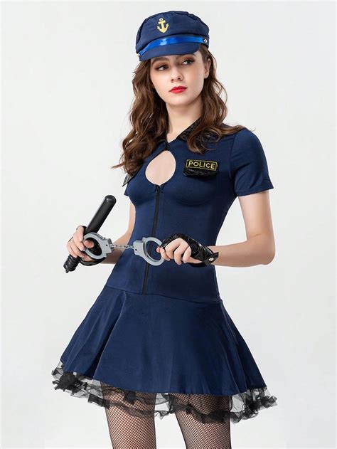 5pcsset Role Play Costume Blue Sexy Police Officer Uniform For Bar Nightclub Party Or