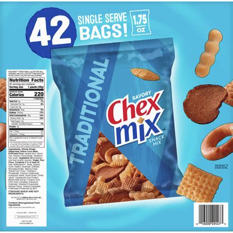 Chex Mix Traditional Savory Snack Mix 42 Single Serve Bags 175 Oz