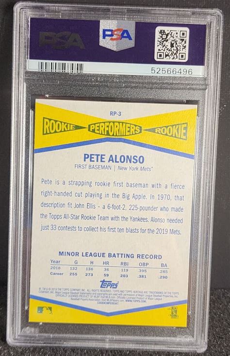 2019 Topps Heritage Pete Alonso Rookie Performers RP 3 PSA 10 GEM MINT