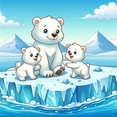 Premium Photo A Polar Bear And Her Cubs On The Edge Of An Ice Floe