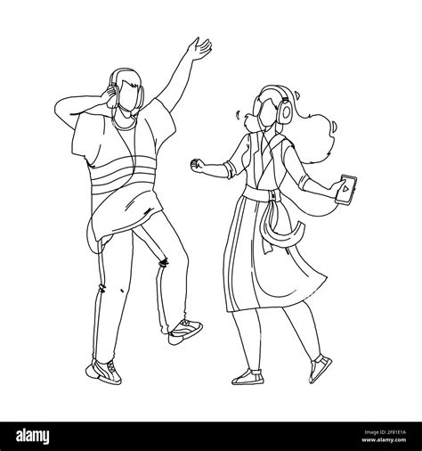 People Couple Listening Music And Dancing Vector Stock Vector Image ...