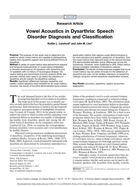 Vowel Acoustics In Dysarthria Speech Disorder Diagnosis And