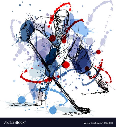 Colored Hand Sketch Hockey Player Royalty Free Vector Image