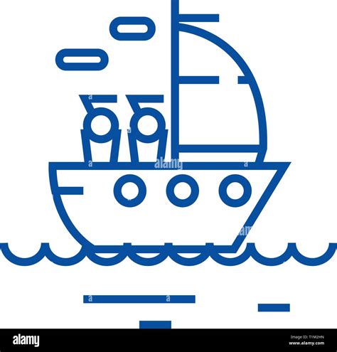 Yacht sailing line icon concept. Yacht sailing flat vector symbol, sign ...