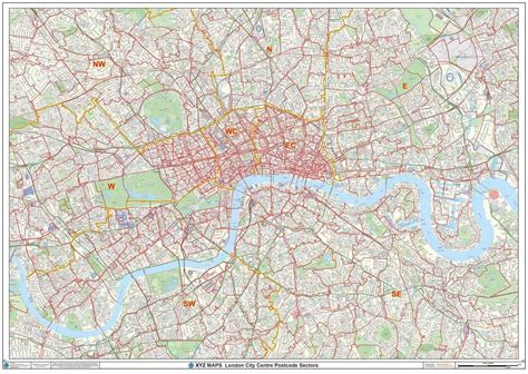 London -City Centre - Postcode Sector Wall Map