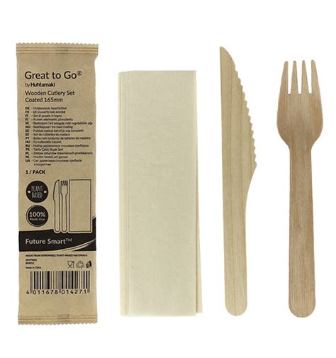 Cornstarch Cutlery Kit PLA Fork Knife Napkin PLA 100 Units