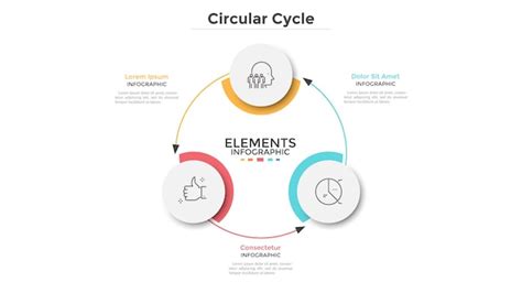 Premium Vector Round Scheme With 3 Circular Paper White Elements Connected By Arrows Concept