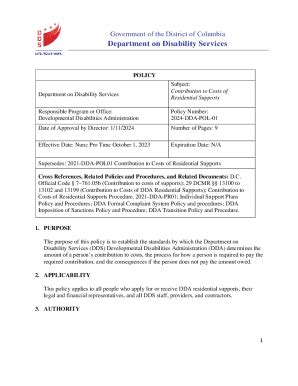 Fillable Online Dds Dc Contribution To Costs Of DDA Residential