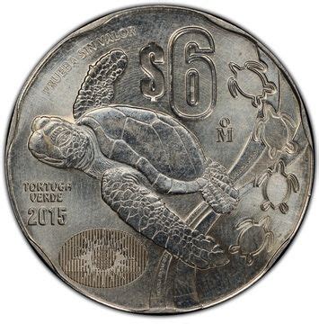 6 Pesos Pattern Tortuga Verde Copper Nickel Mexico Numista