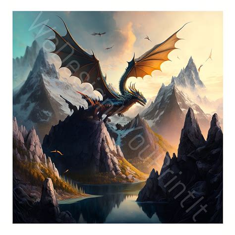 Dragon Spreading Wings In Pastel Digital Print Etsy