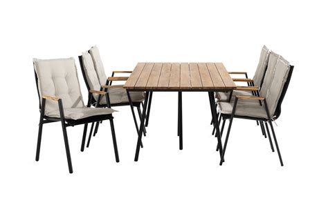 Trio Spisegruppe 6 Las Vegas Karmstoler M Pute Offwhite Svart Teak