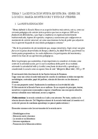 TEMA 7 HISTORIA Y CORRIENTES INTERNACIONALES DE LA EDUCACION Y LA