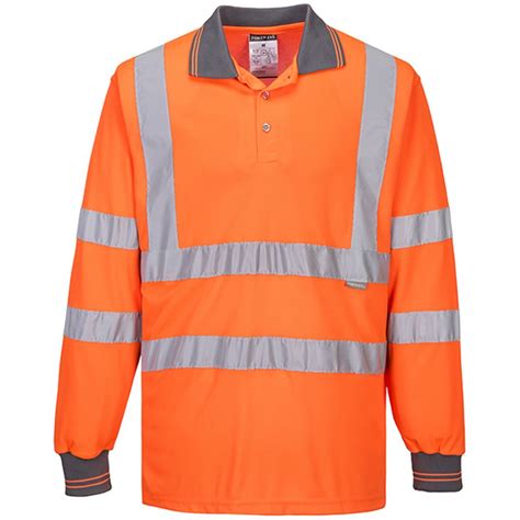 Portwest S Orange Long Sleeved Hi Vis Polo Shirt Safetec