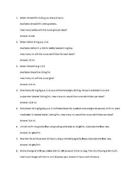 Printable Dosage Calculations Practice Problems