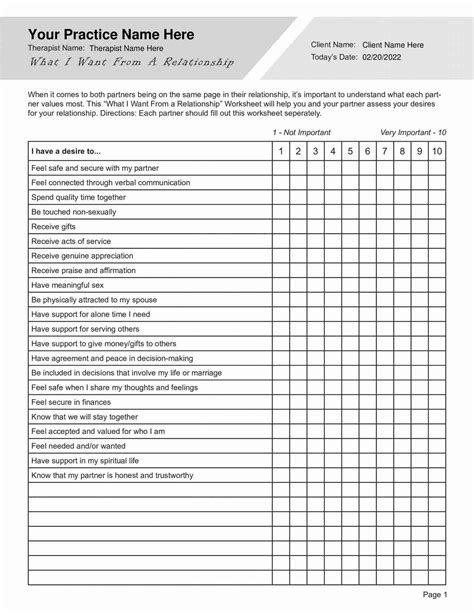 Identifying Your Needs Worksheet Relationship Needs And Want