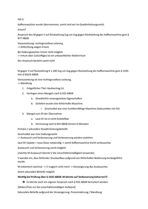 Mitschrift Fall Vorlesungsnotizen Fall Kaffeemaschine