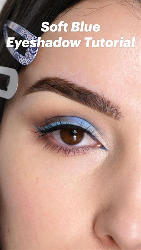 Soft Blue Eyeshadow Tutorial on brown eyes, step by step application ...