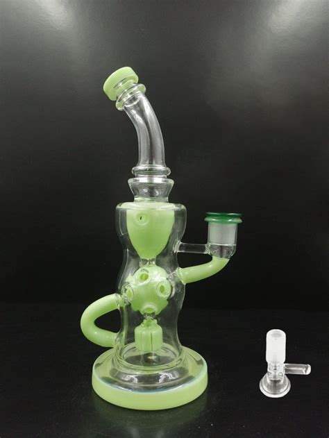 Inches Vortex Glass Bong Recycler Green Bent Neck Exquisite