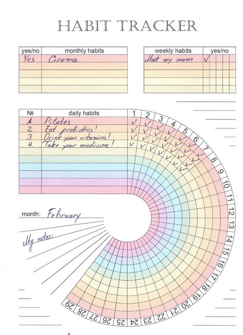 Printable Circle Habit Tracker With Rainbow Colours Daily Weekly And