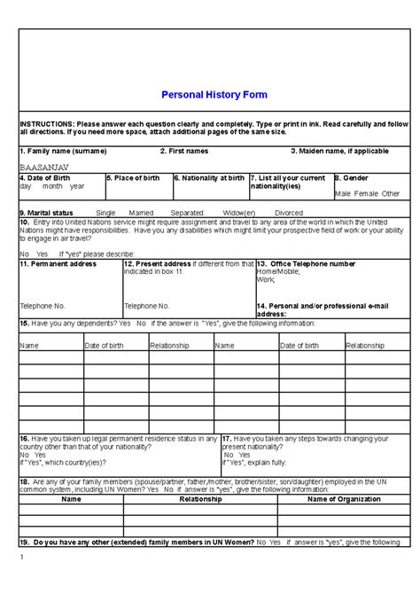 Un Women P11 Personal History Form En Personal History Form Instructions Please Answer Each