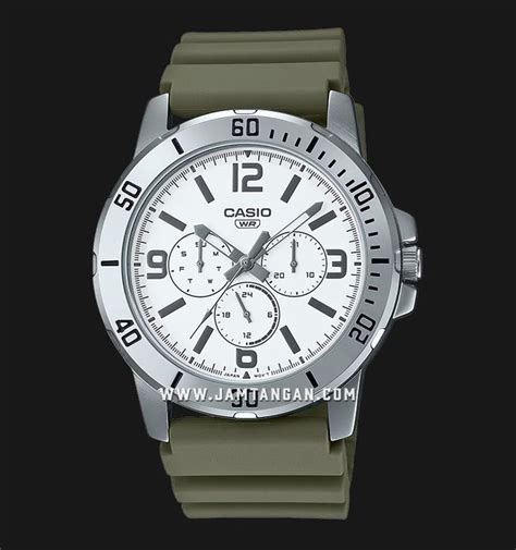 Casio General Mtp Vd Budf Men White Dial Green Resin Band