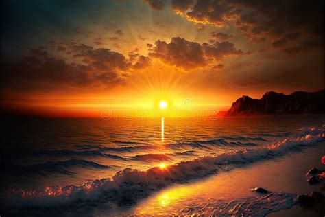 Beautiful Sunrise Over the Sea, Digital Illustration Painting Artwork ...