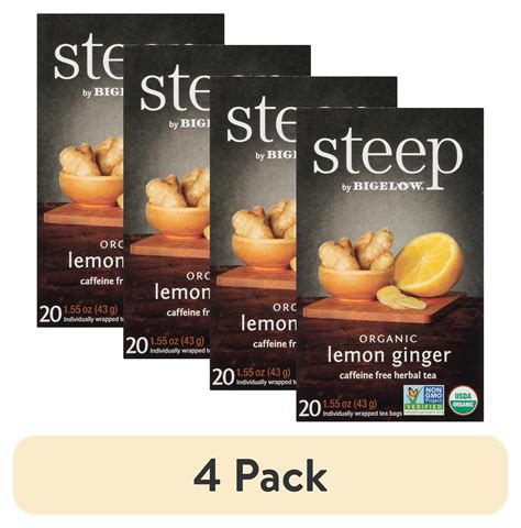 4 Pack Steep By Bigelow Usda Organic Lemon Ginger Caffeine Free