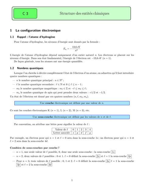 SOLUTION Cours C3 Structure Des Entit S Chimiques Studypool