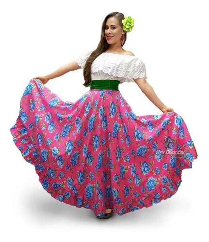 Falda Folklorica Floreada Medio Vuelo Medio Circular Danza Cuotas Sin